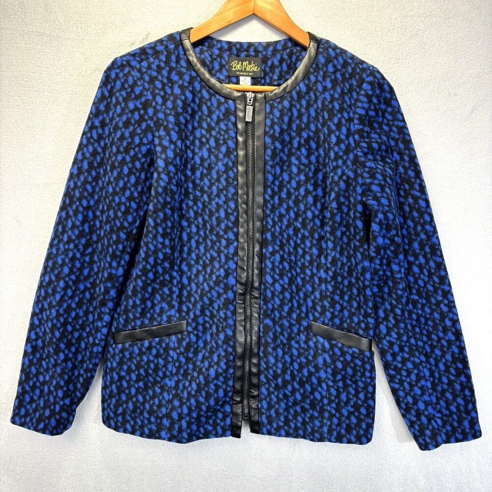 Bob Mackie Wearable Art Fleece Jacket Womens XL Blue Animal Print Zip Collarless
